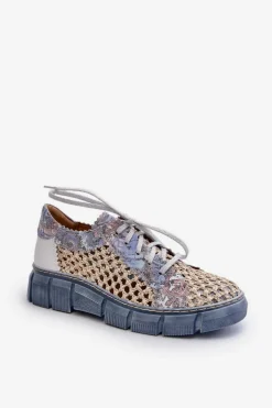 Maciejka Półbuty Skórzane*Damskie Skórzane Półbuty 05850-06 Niebieskie