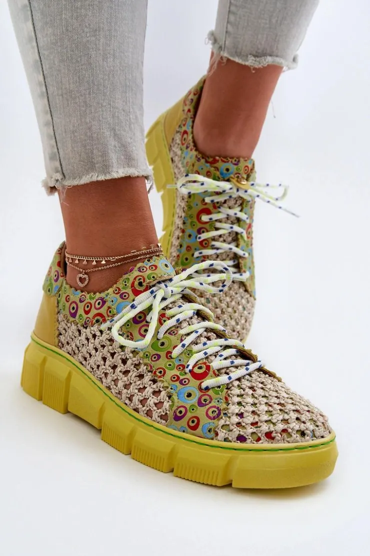 Maciejka Półbuty Skórzane*Damskie Skórzane Półbuty 05850-09 Limonkowe Zielony