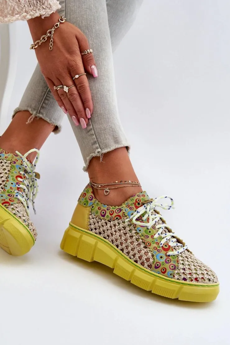 Maciejka Półbuty Skórzane*Damskie Skórzane Półbuty 05850-09 Limonkowe Zielony