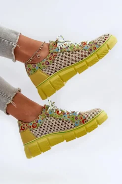 Maciejka Półbuty Skórzane*Damskie Skórzane Półbuty 05850-09 Limonkowe Zielony