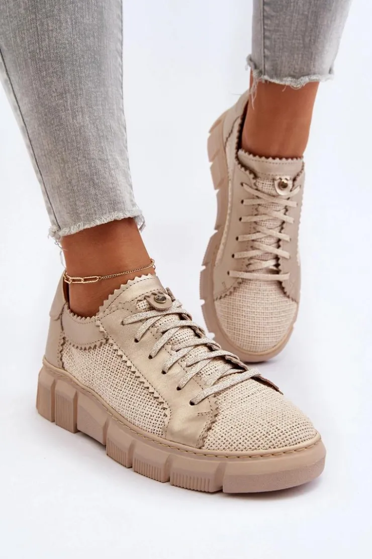 Damskie Maciejka Damskie Skórzane Półbuty 05850-22 Jasnobeżowe