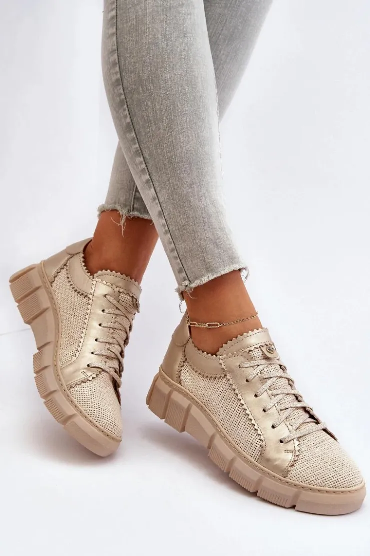 Damskie Maciejka Damskie Skórzane Półbuty 05850-22 Jasnobeżowe