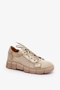 Damskie Maciejka Damskie Skórzane Półbuty 05850-22 Jasnobeżowe