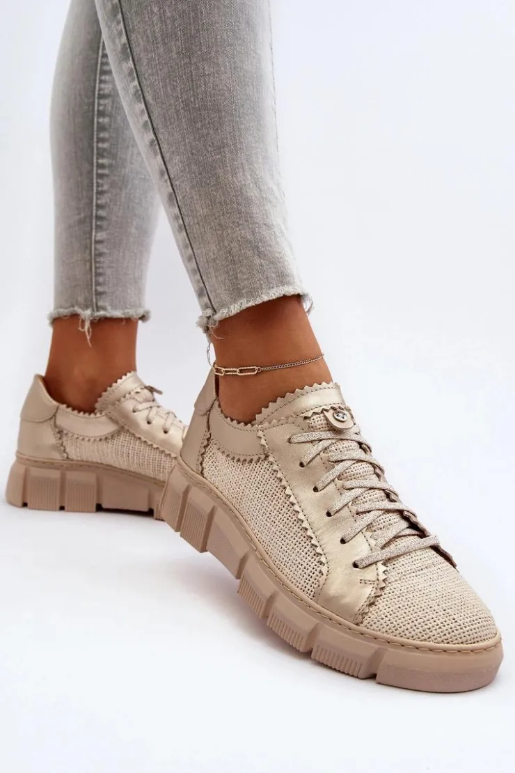 Damskie Maciejka Damskie Skórzane Półbuty 05850-22 Jasnobeżowe