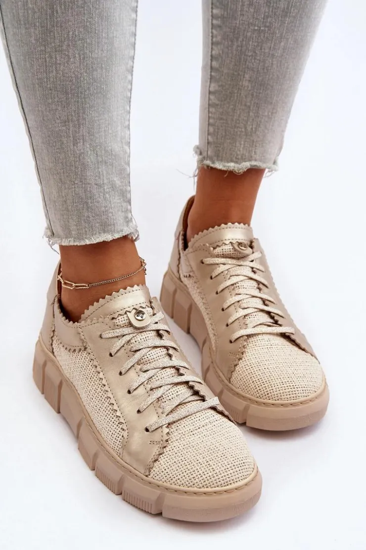 Damskie Maciejka Damskie Skórzane Półbuty 05850-22 Jasnobeżowe