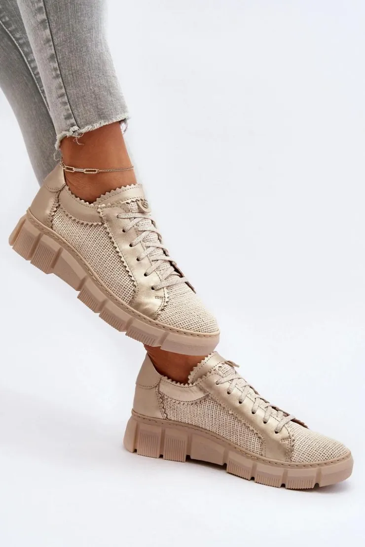 Damskie Maciejka Damskie Skórzane Półbuty 05850-22 Jasnobeżowe