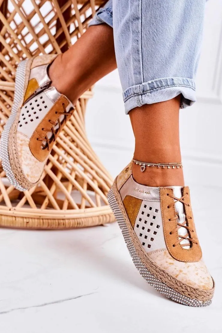 Best Maciejka Damskie Skórzane Półbuty Żółte 03339-44