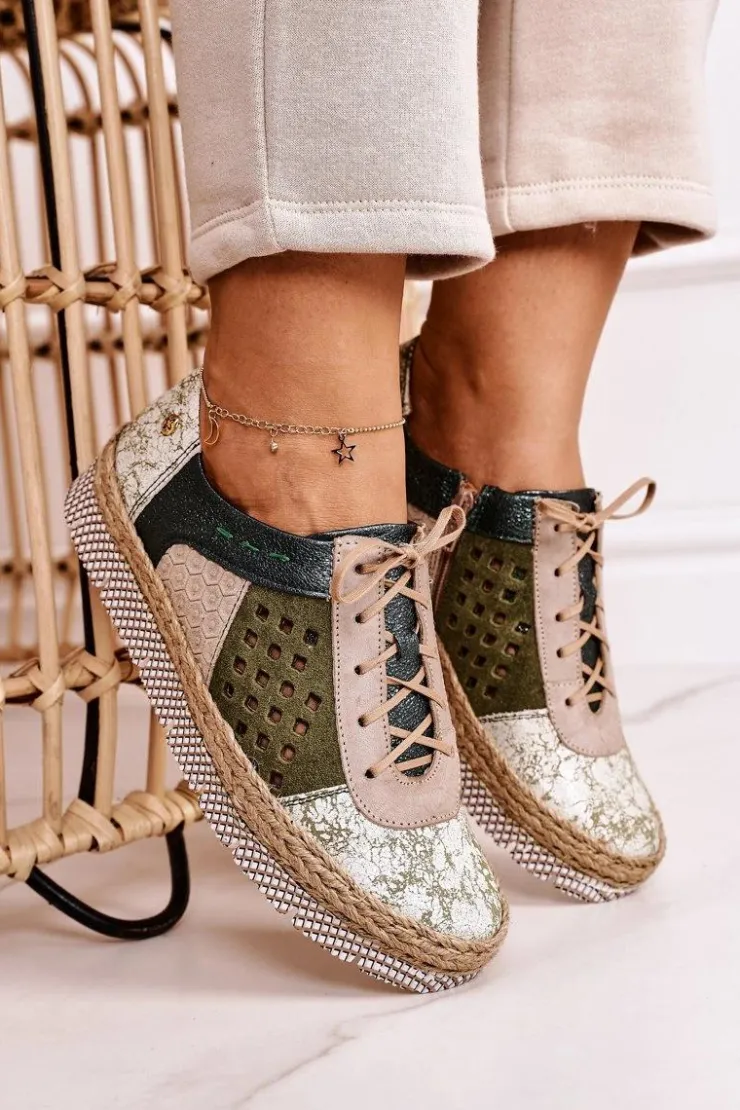 Discount Maciejka Damskie Skórzane Półbuty Zielone 03339-09