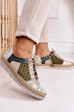 Discount Maciejka Damskie Skórzane Półbuty Zielone 03339-09