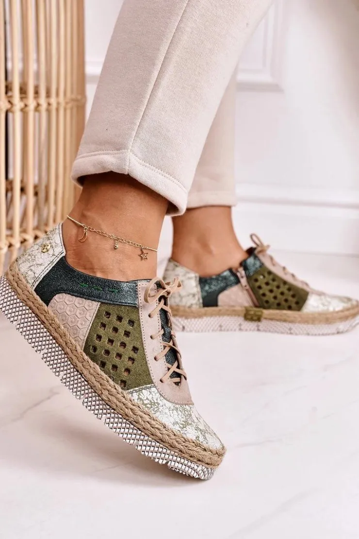 Discount Maciejka Damskie Skórzane Półbuty Zielone 03339-09