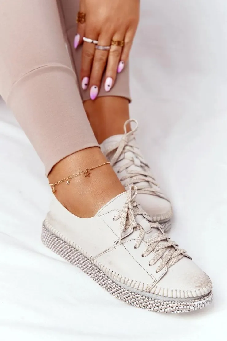 Maciejka Półbuty Skórzane*Damskie Skórzane Półbuty 05054-25 Złote