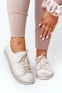 Maciejka Półbuty Skórzane*Damskie Skórzane Półbuty 05054-25 Złote