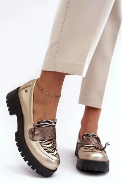 Damskie Maciejka Damskie Skórzane Półbuty Mokasyny 06195-25 Złote