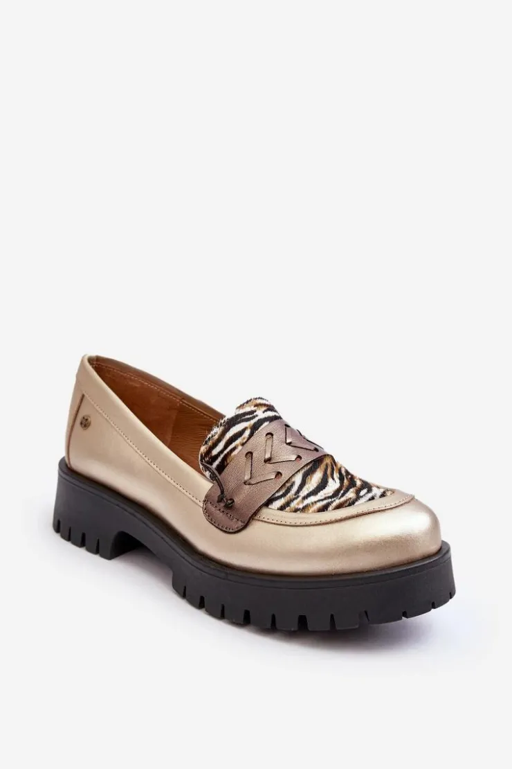 Damskie Maciejka Damskie Skórzane Półbuty Mokasyny 06195-25 Złote