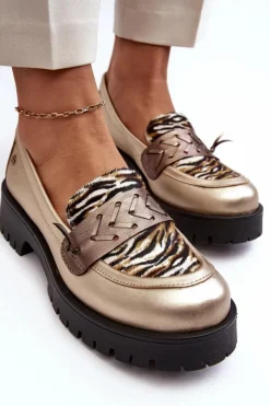 Damskie Maciejka Damskie Skórzane Półbuty Mokasyny 06195-25 Złote