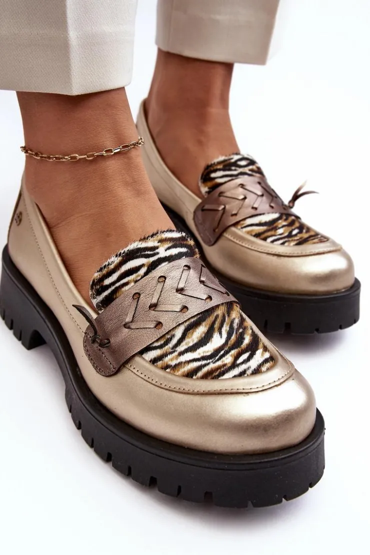 Damskie Maciejka Damskie Skórzane Półbuty Mokasyny 06195-25 Złote