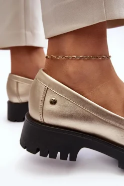 Damskie Maciejka Damskie Skórzane Półbuty Mokasyny 06195-25 Złote