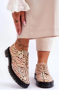 Damskie Maciejka Damskie Skórzane Półbuty Oxfordy 04087-18 Pomarańczowo-Czarne