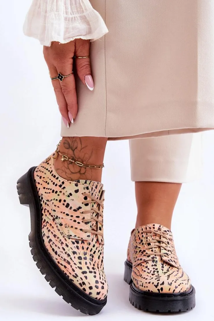 Damskie Maciejka Damskie Skórzane Półbuty Oxfordy 04087-18 Pomarańczowo-Czarne