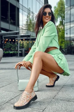 Damskie Maciejka Damskie Skórzane Półbuty Oxfordy 04087-18 Pomarańczowo-Czarne