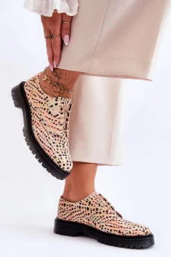 Damskie Maciejka Damskie Skórzane Półbuty Oxfordy 04087-18 Pomarańczowo-Czarne