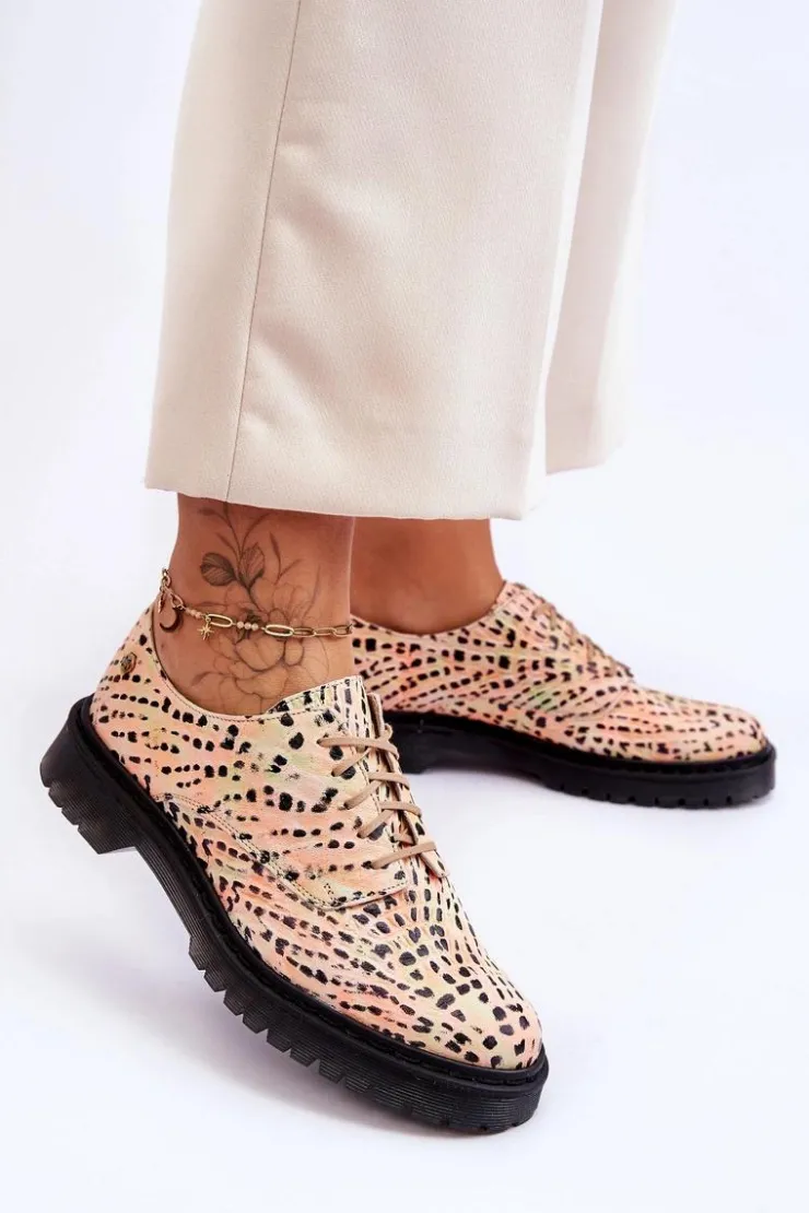 Damskie Maciejka Damskie Skórzane Półbuty Oxfordy 04087-18 Pomarańczowo-Czarne