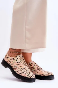 Damskie Maciejka Damskie Skórzane Półbuty Oxfordy 04087-18 Pomarańczowo-Czarne