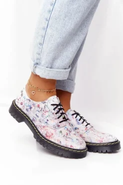 Damskie Maciejka Damskie Skórzane Półbuty Oxfordy 04087-38 Białe W Kwiaty