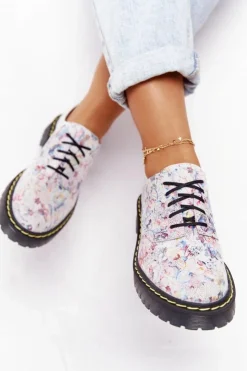 Damskie Maciejka Damskie Skórzane Półbuty Oxfordy 04087-38 Białe W Kwiaty