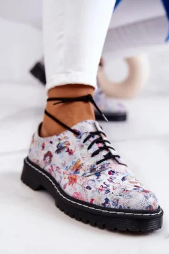 Damskie Maciejka Damskie Skórzane Półbuty Oxfordy 4087A-38 Białe W Kwiaty