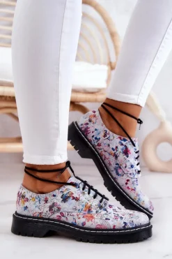 Damskie Maciejka Damskie Skórzane Półbuty Oxfordy 4087A-38 Białe W Kwiaty