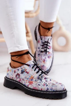 Damskie Maciejka Damskie Skórzane Półbuty Oxfordy 4087A-38 Białe W Kwiaty