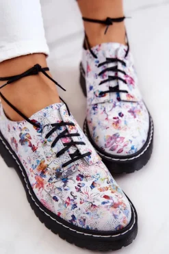 Damskie Maciejka Damskie Skórzane Półbuty Oxfordy 4087A-38 Białe W Kwiaty