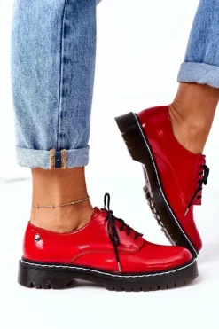Maciejka Półbuty Skórzane*Damskie Skórzane Półbuty Oxfordy 04087-08 Czerwone