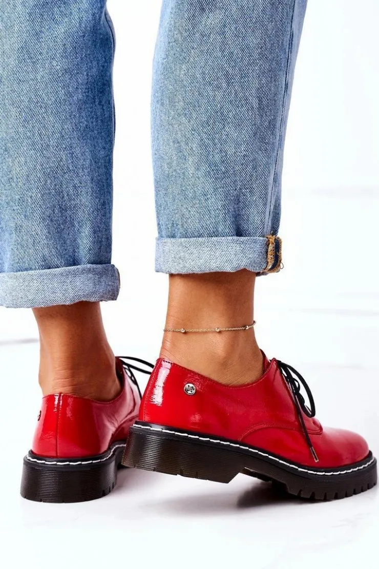 Maciejka Półbuty Skórzane*Damskie Skórzane Półbuty Oxfordy 04087-08 Czerwone