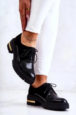 Boto Półbuty Skórzane*Damskie Skórzane Półbuty Wiązane Czarne Merevin