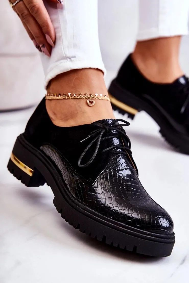 Boto Półbuty Skórzane*Damskie Skórzane Półbuty Wiązane Czarne Merevin