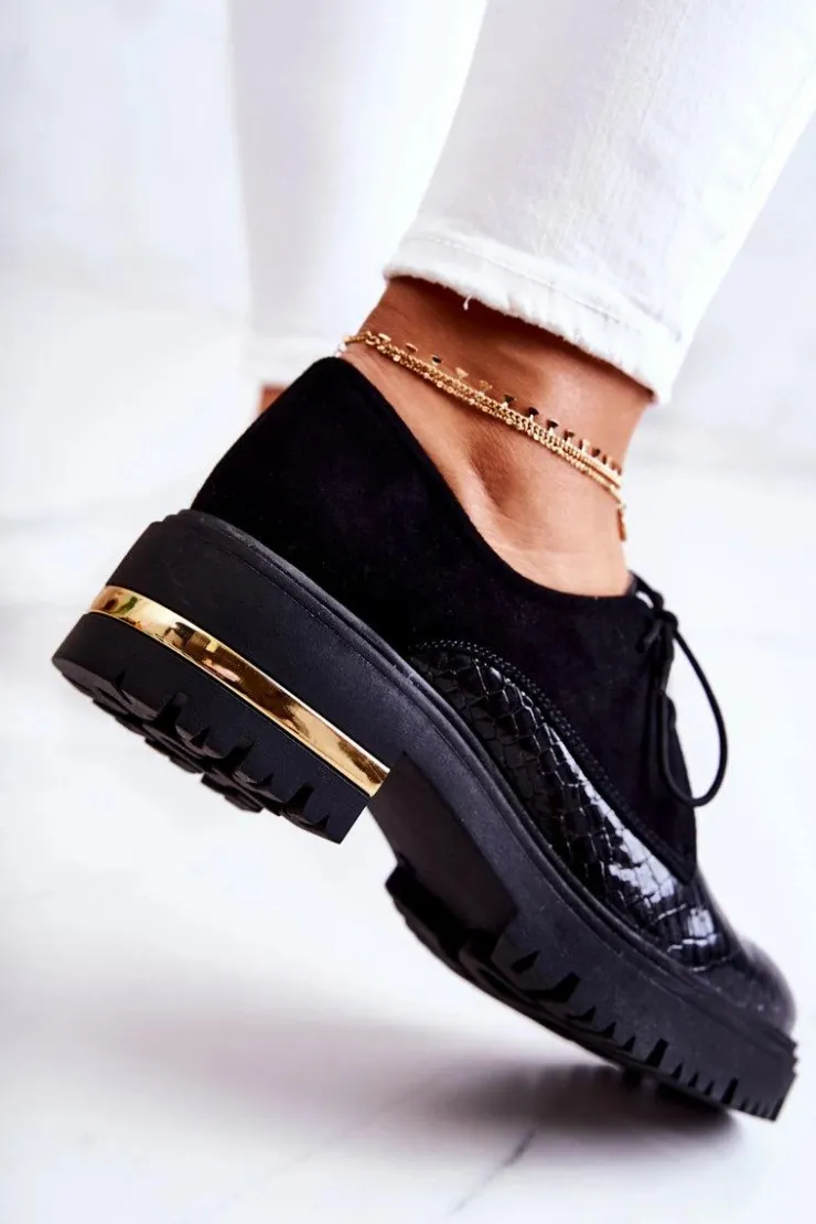 Boto Półbuty Skórzane*Damskie Skórzane Półbuty Wiązane Czarne Merevin