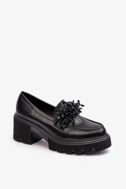 Damskie Boto Damskie Skórzane Półbuty Z Ozdobą Czarne Renesma