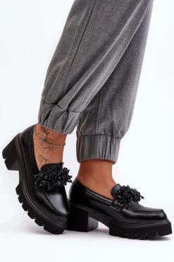 Damskie Boto Damskie Skórzane Półbuty Z Ozdobą Czarne Renesma