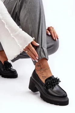 Damskie Boto Damskie Skórzane Półbuty Z Ozdobą Czarne Renesma