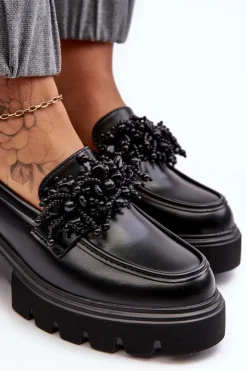 Damskie Boto Damskie Skórzane Półbuty Z Ozdobą Czarne Renesma