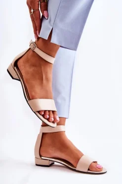 Damskie Boto Damskie Skórzane Sandałki Beżowe Shanley