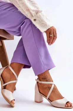 Buty damskie Vinceza Sandały Na Obcasie*Damskie Skórzane Sandałki Na Niskim Obcasie Złote Quinn