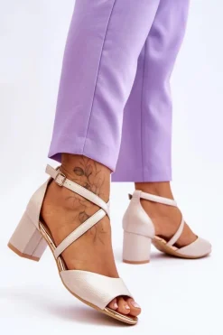 Buty damskie Vinceza Sandały Na Obcasie*Damskie Skórzane Sandałki Na Niskim Obcasie Złote Quinn