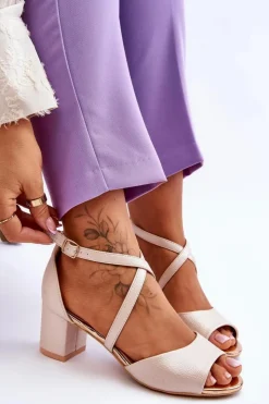 Buty damskie Vinceza Sandały Na Obcasie*Damskie Skórzane Sandałki Na Niskim Obcasie Złote Quinn