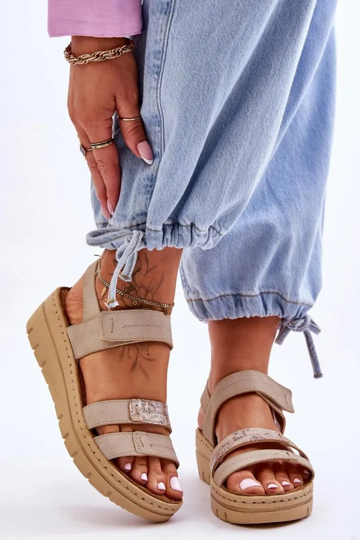 Damskie Buty damskie Vinceza Damskie Skórzane Sandałki Na Rzep Beżowe Fresh Look