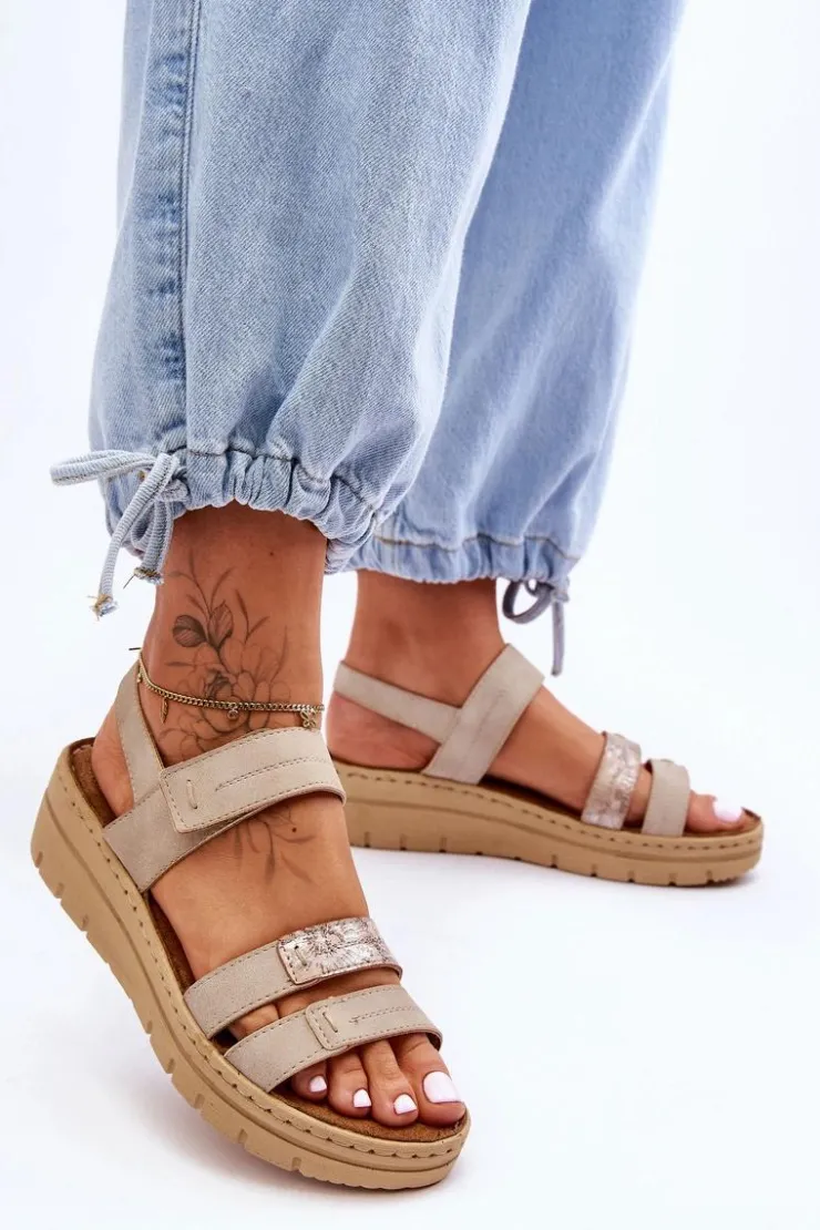 Damskie Buty damskie Vinceza Damskie Skórzane Sandałki Na Rzep Beżowe Fresh Look