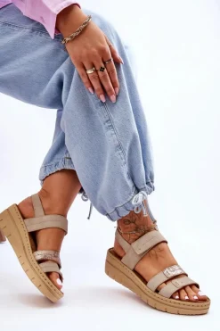 Damskie Buty damskie Vinceza Damskie Skórzane Sandałki Na Rzep Beżowe Fresh Look