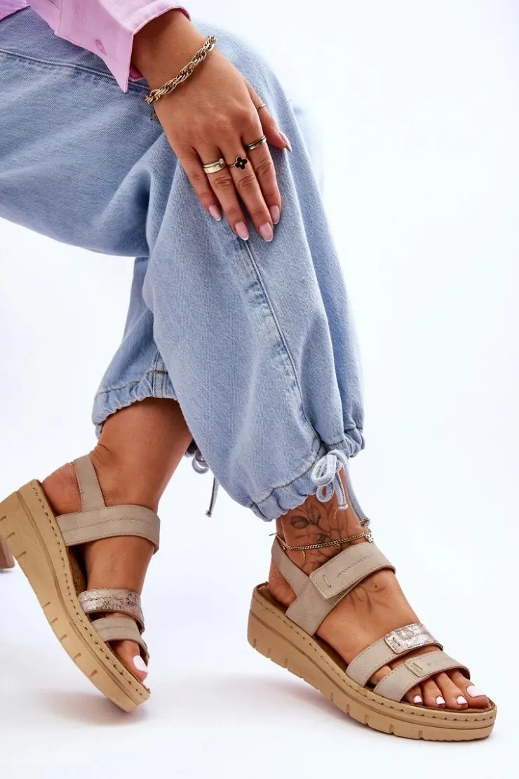 Damskie Buty damskie Vinceza Damskie Skórzane Sandałki Na Rzep Beżowe Fresh Look